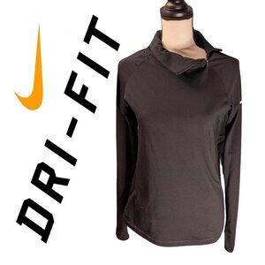 Nike Women's Dri FIT Thermal Mock Neck Long Sleeve Top. Black and White. Size L